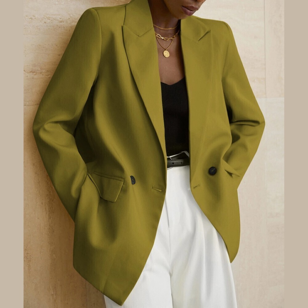 Olive Green Peak Lapel Double Breasted Longline Blazer